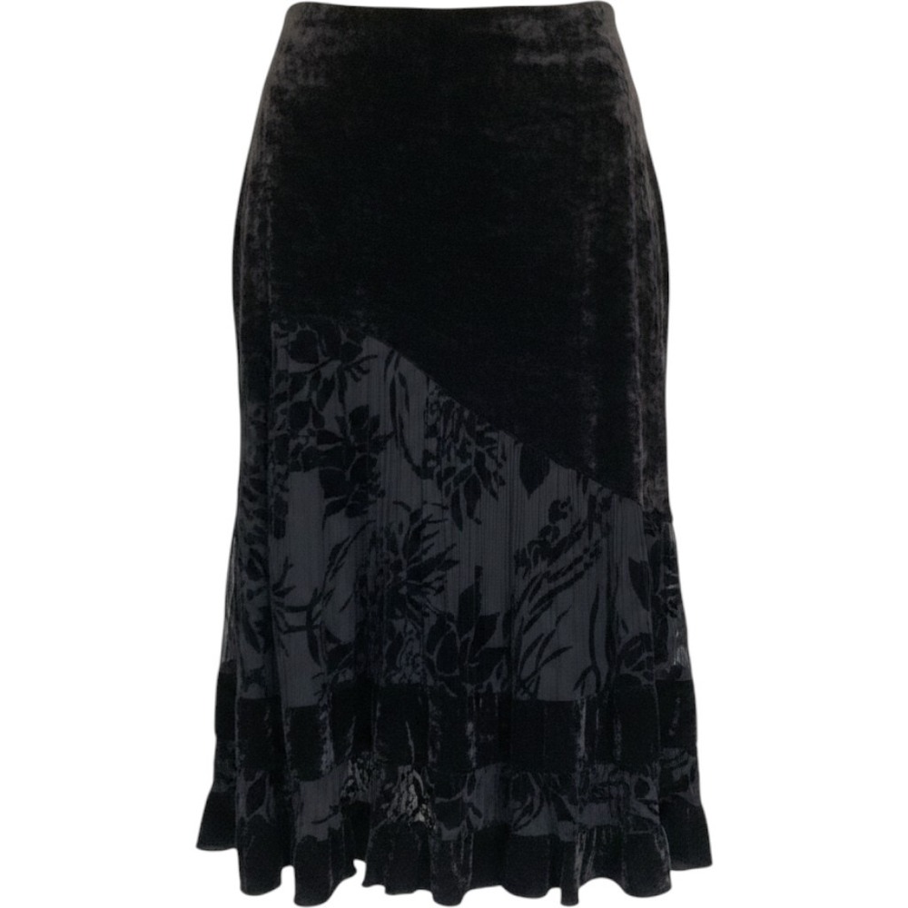 Joseph Ribkoff Black Velvet Floral Burnout Pleated Ruffle Midi Skirt 62276 Sz 14
